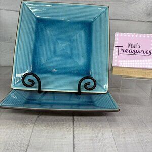 Home Target ZAZEN Reactive Crackled Turquoise Chocolate Out Dinner Plates Set 2